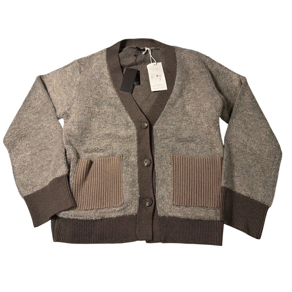 Current Air Cardigan Brown Gray Colorblock Knit Button Up Pockets Small Women